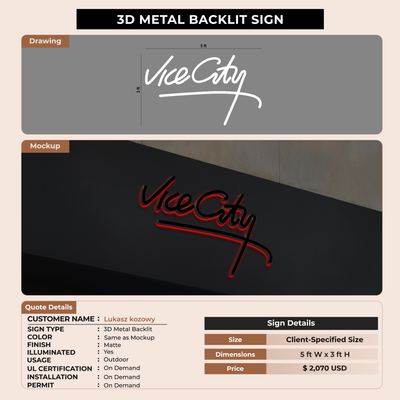 3D Metal Backlit sign For Lukasz kozowy