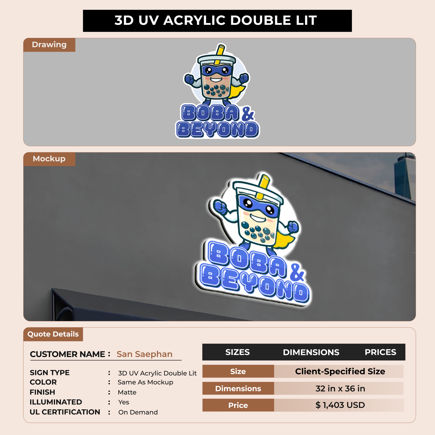 3d uv acrylic doublelit for San Saephan