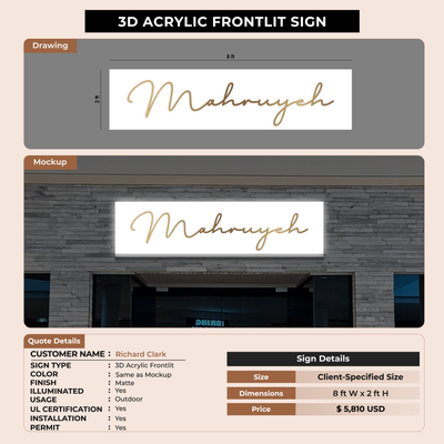 50% Deposit 3D Acrylic Frontlit Sign for Richard Clark