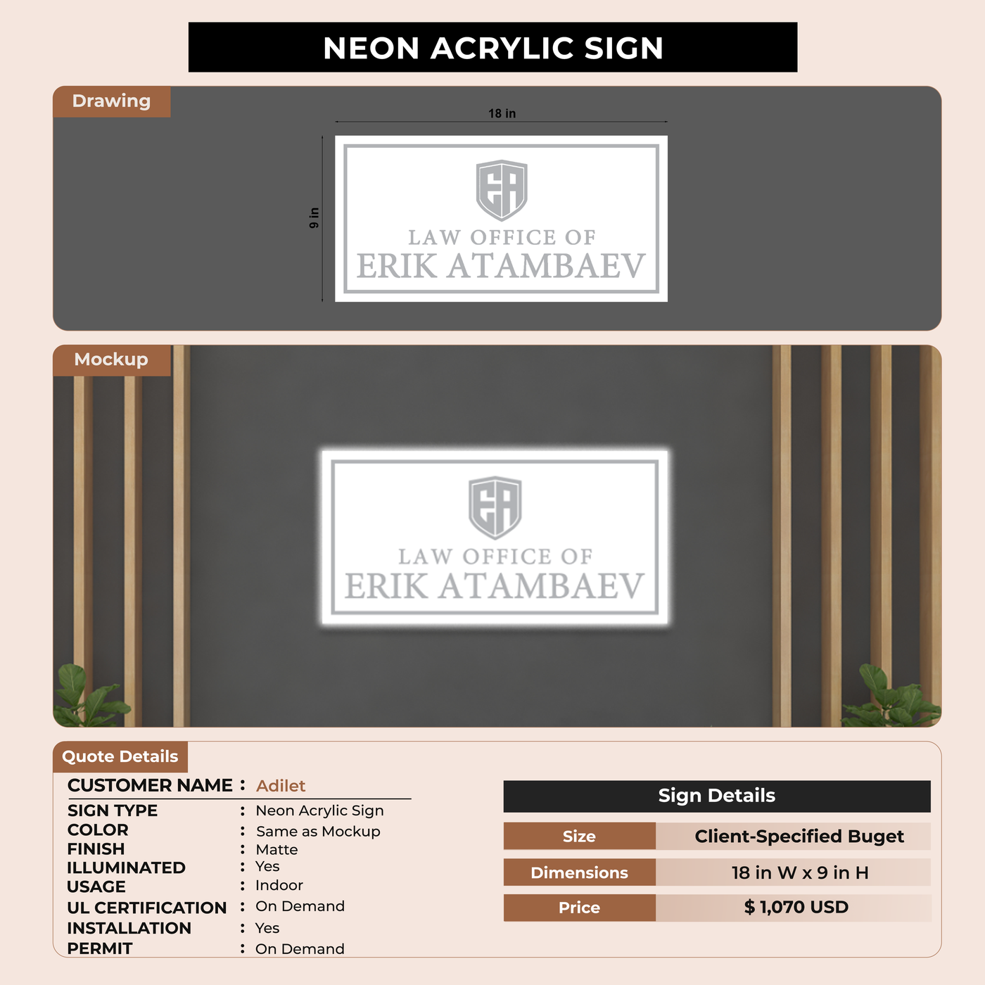 Business signage for Adilet
