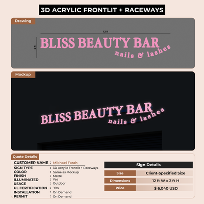3D Acrylic Front-lit Sign With Raceway For Mikhael Farah
