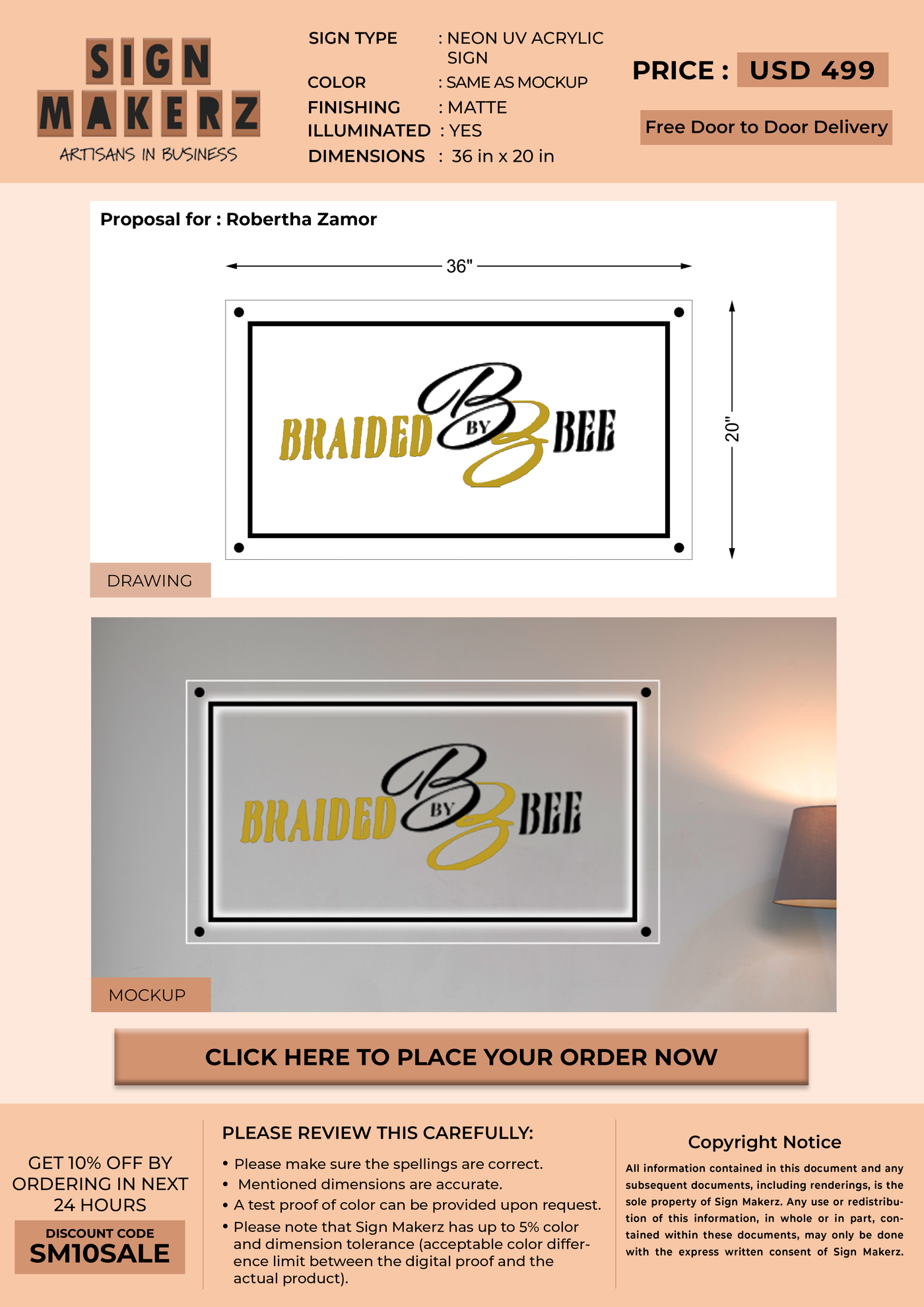Neon UV Acrylic Sign For Robertha Zamor