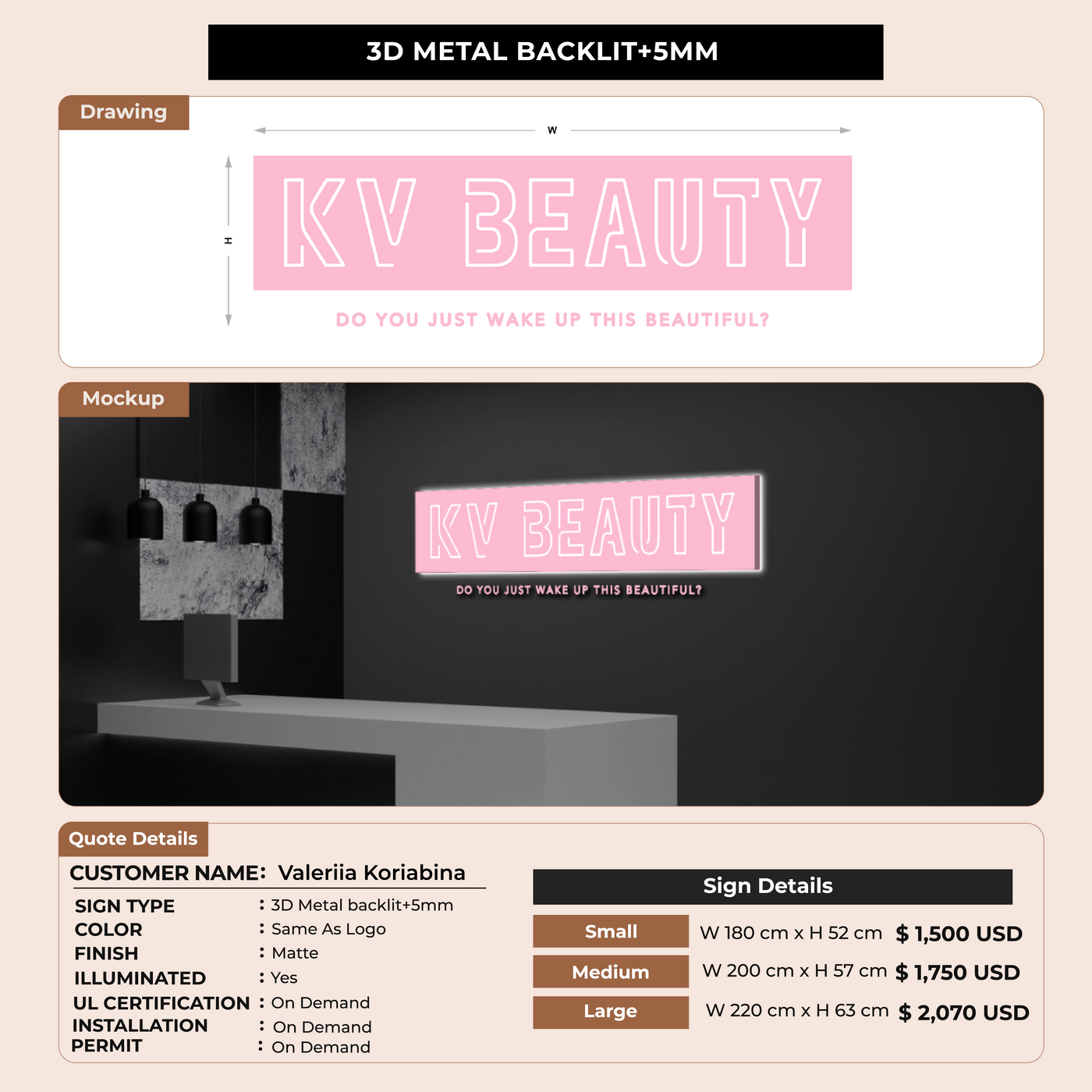 Custom Sign for Valeriia Koriabina
