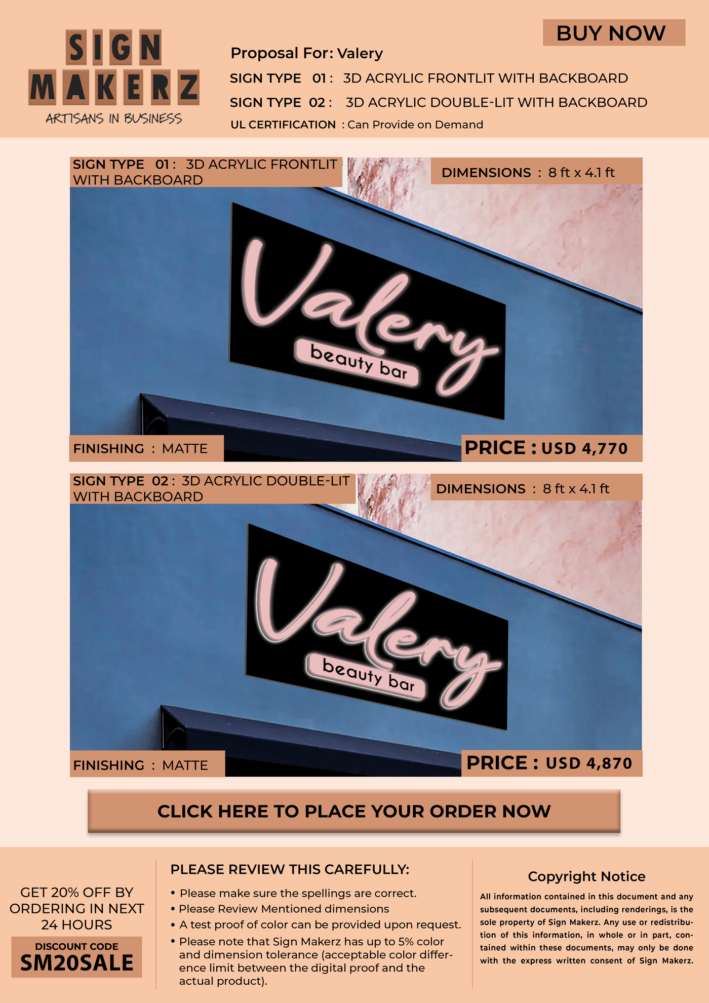 Business signage for Valery