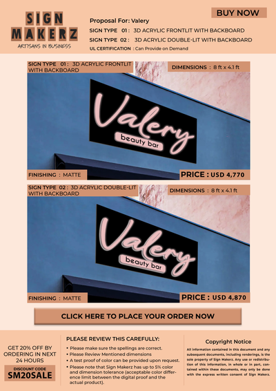 Business signage for Valery