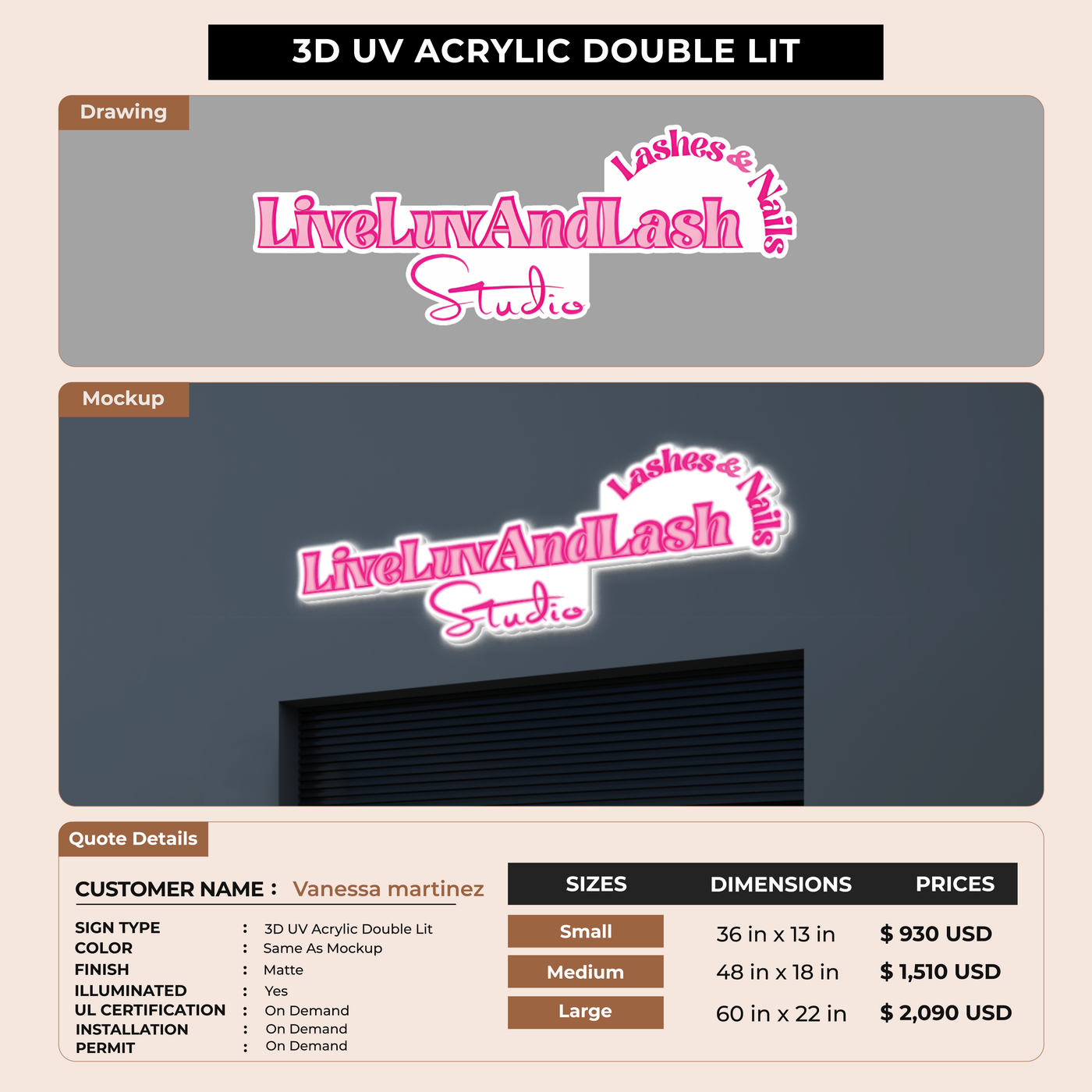 3D UV Acrylic Double-Lit Sign for Vanessa martinez