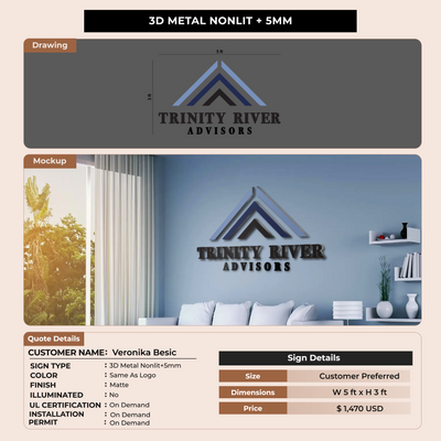 3D Metal Nonlit+5mm Sign for Veronika Besic