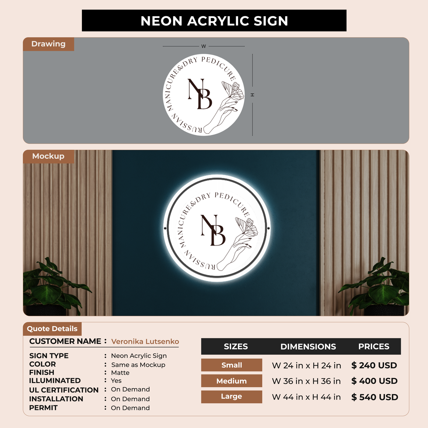 Neon Acrylic Sign For Veronika Lutsenko