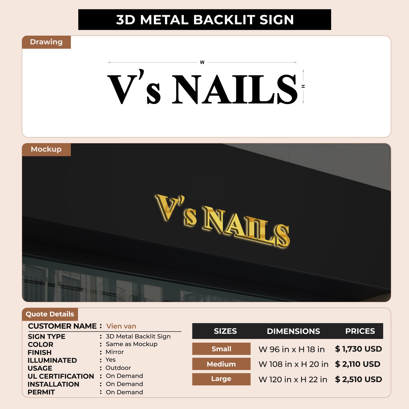 Custom Signs for Vien van