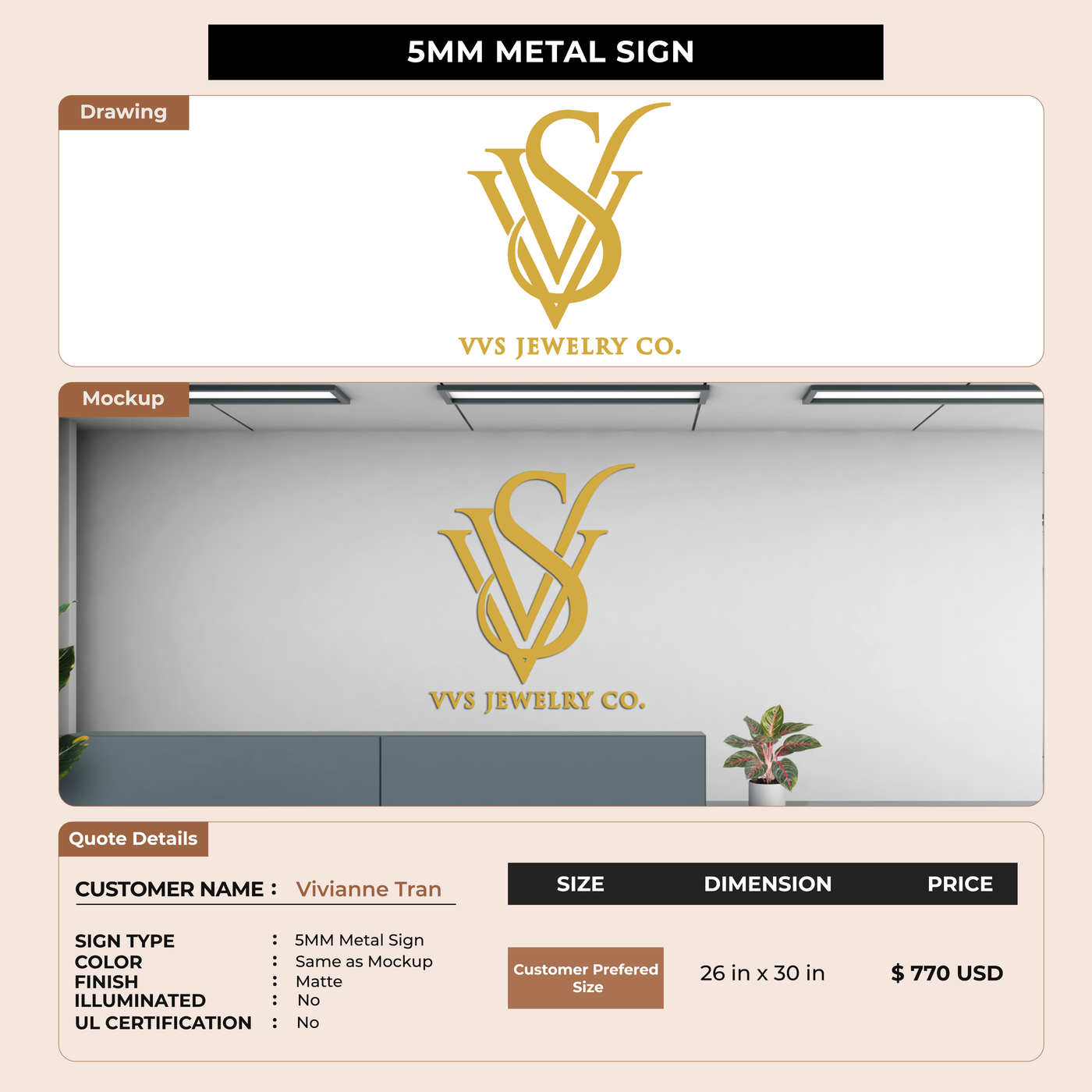 5mm metal sign for Vivianne Tran
