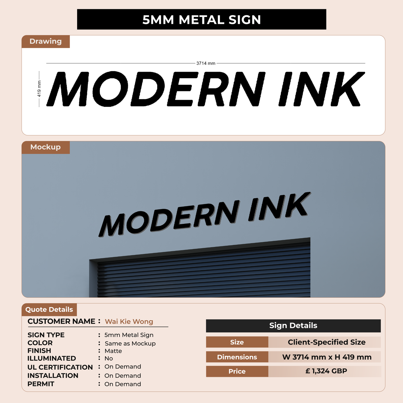 5mm Metal Sign For Wai Kie Wong