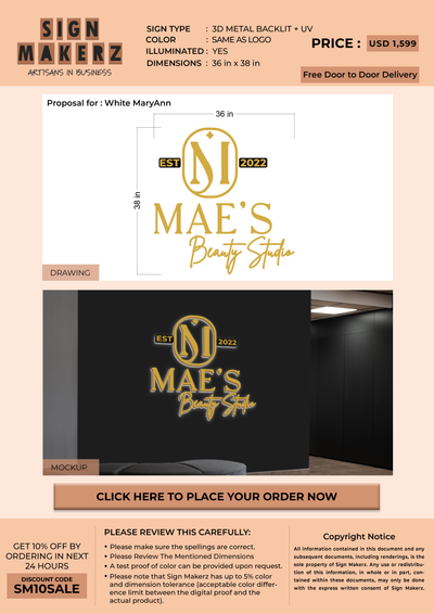 3D Metal Backlit Sign for White MaryAnn