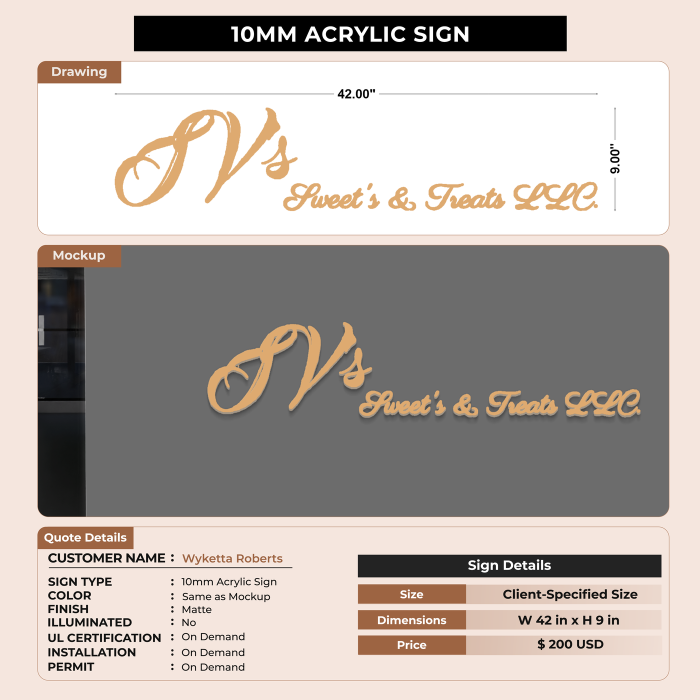 10mm acrylic sign for Wyketta Roberts