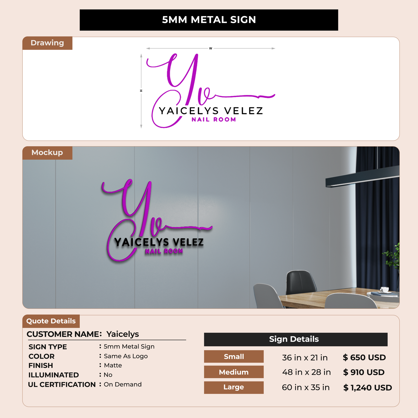 5mm Metal Sign for Yaicelys