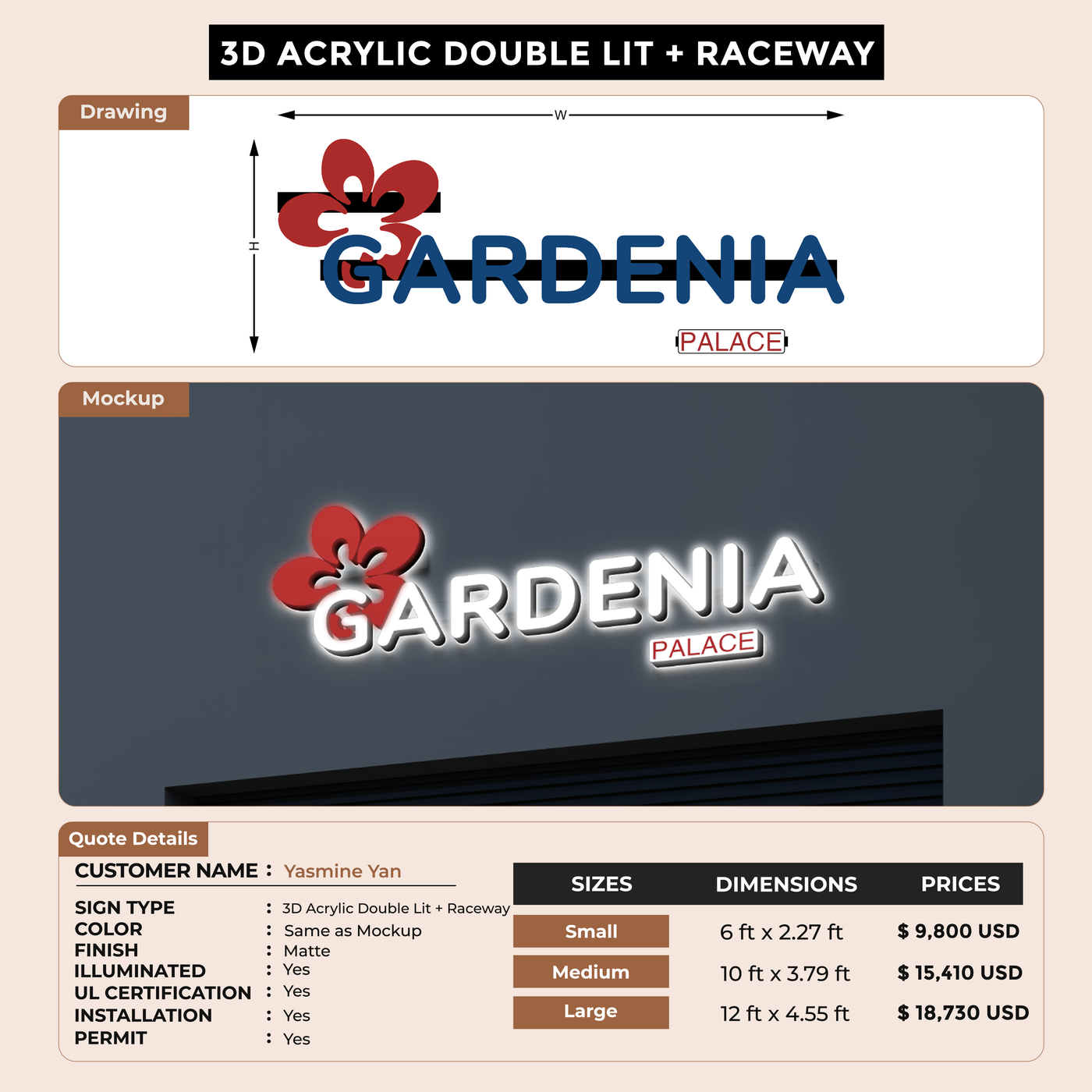 3d acrylic doublelit with raceways for Yasmine Yan
