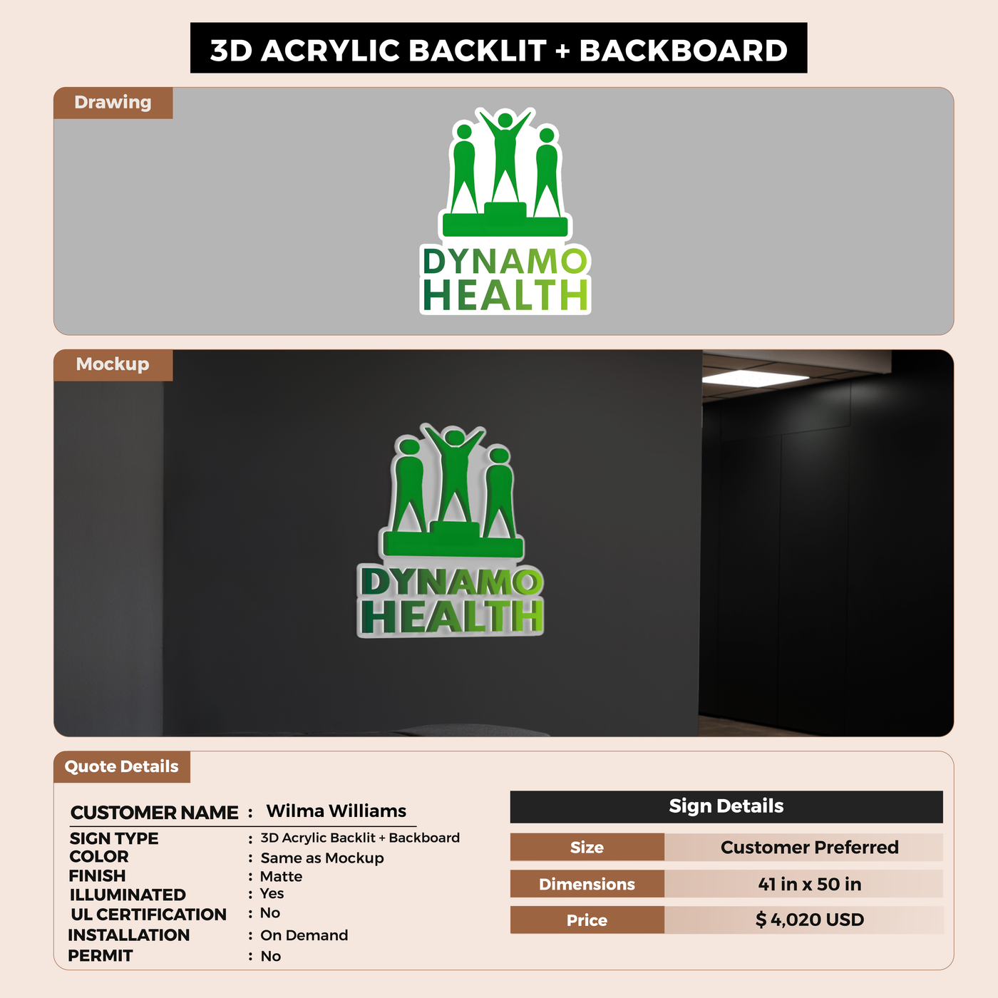 3d acrylic backlit with backboard For Yomi Adeyemi