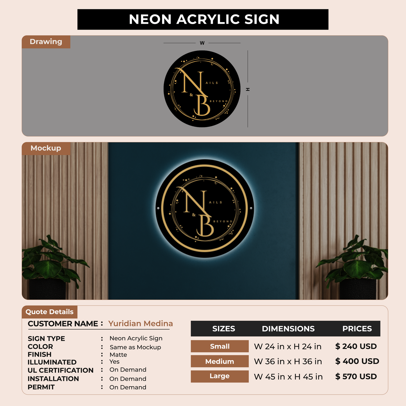 Neon Acrylic Sign For Yuridian Medina