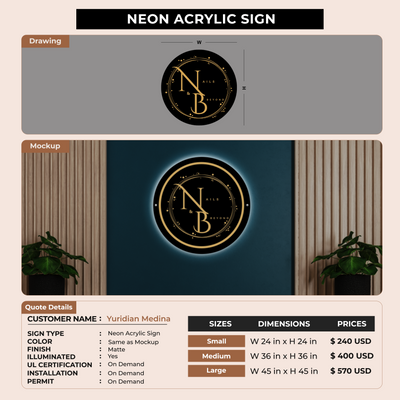 Neon Acrylic Sign For Yuridian Medina