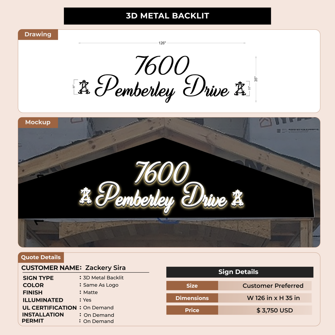 3D Metal Backlit for Zackery Sira