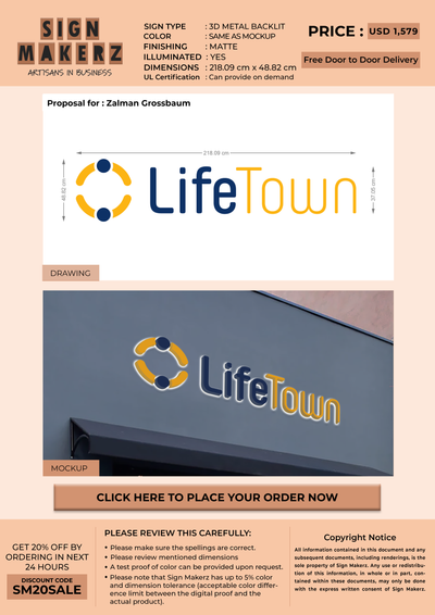 3D Metal Backlit Sign for Zalman Grossbaum