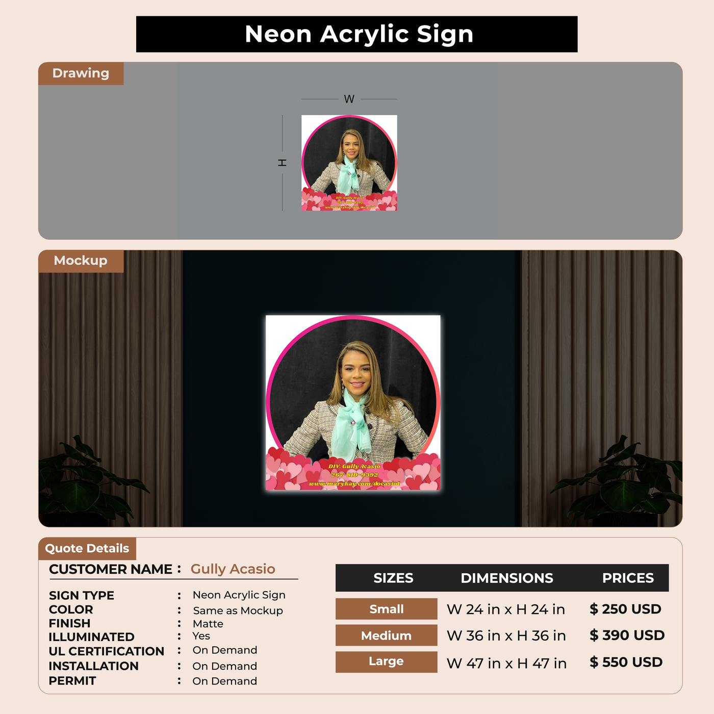 Neon Acrylic Sign for Gully Acasio