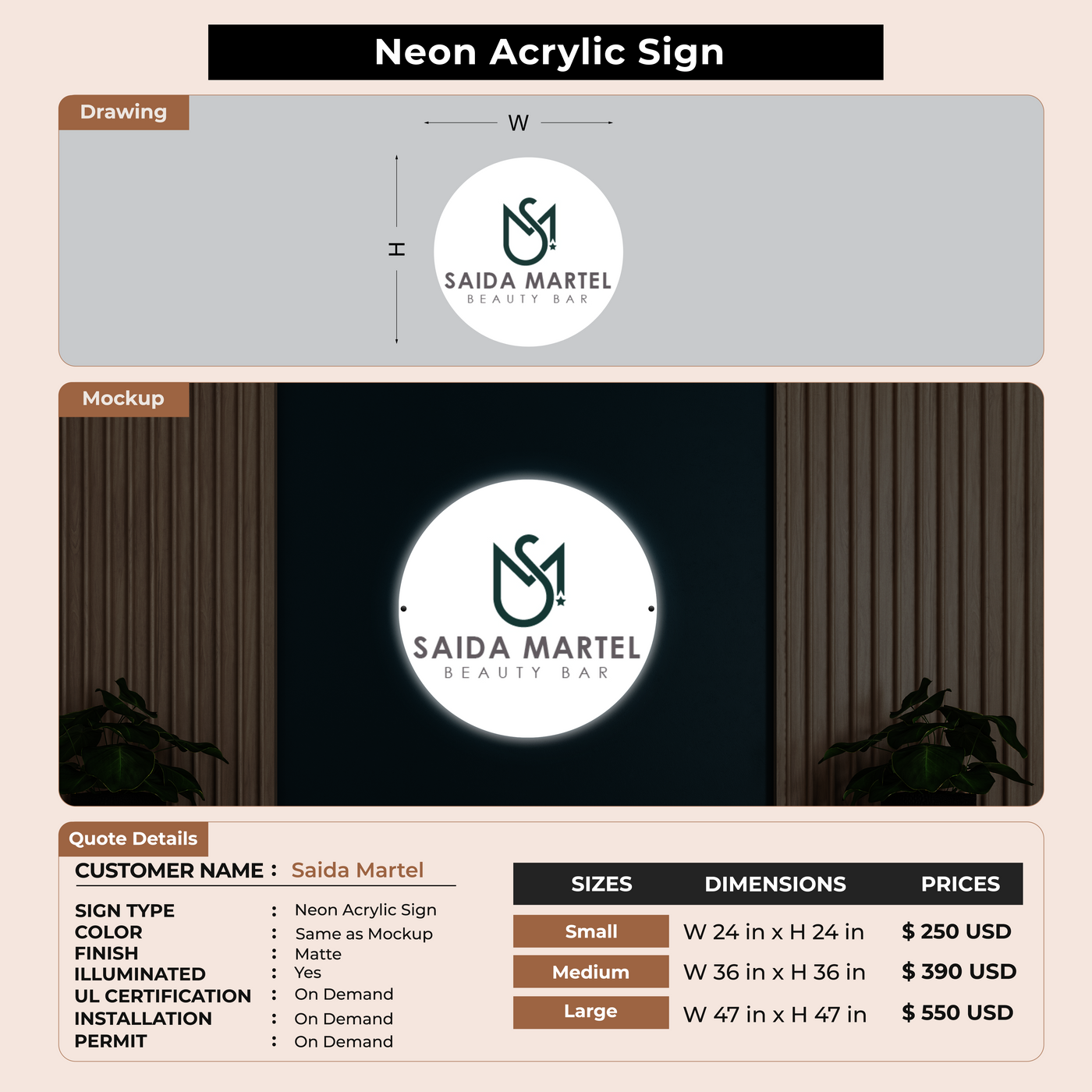 Custom Signs for Saida Martel
