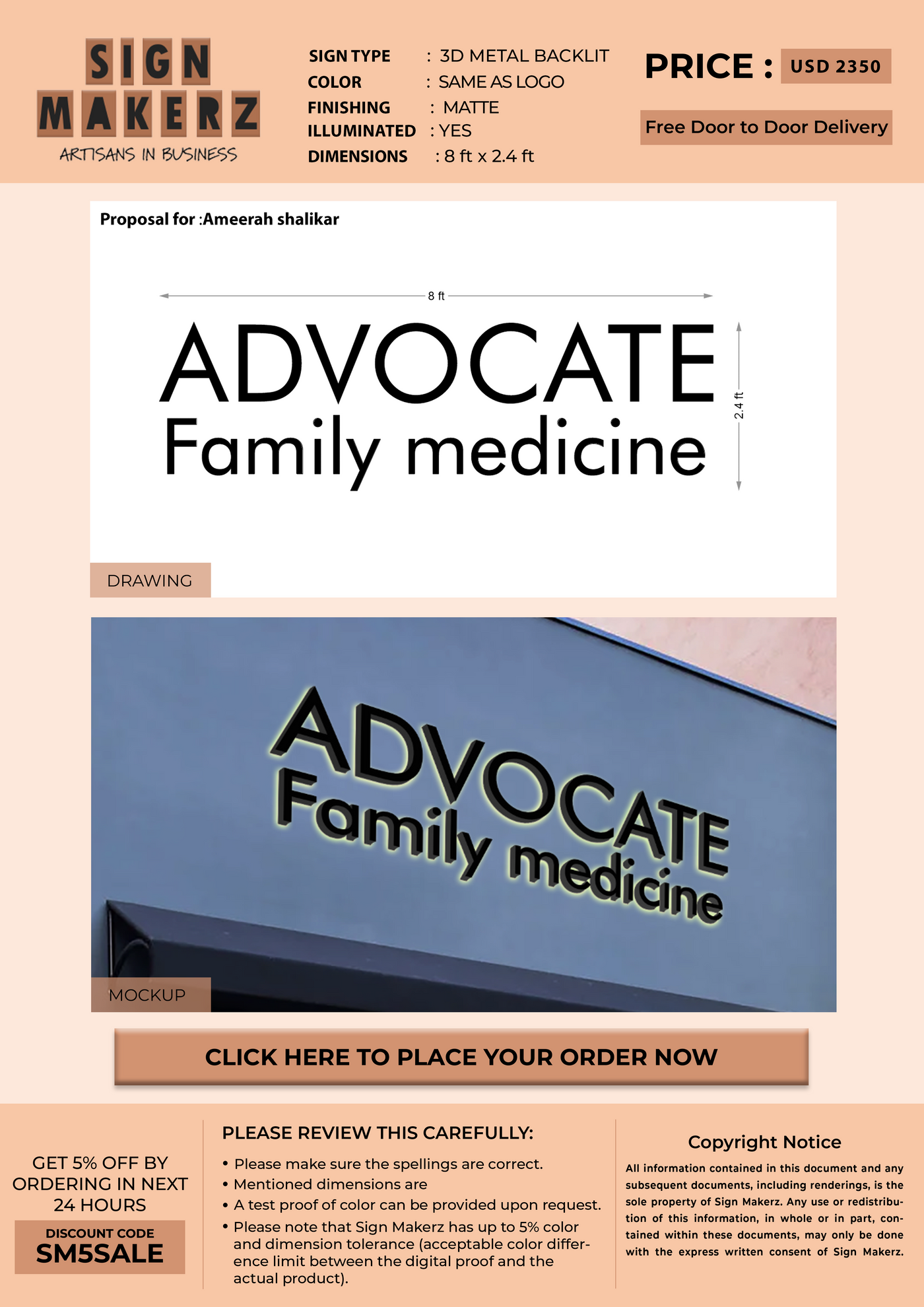 3D Metal Backlit SIgn For Ameerah shalikar