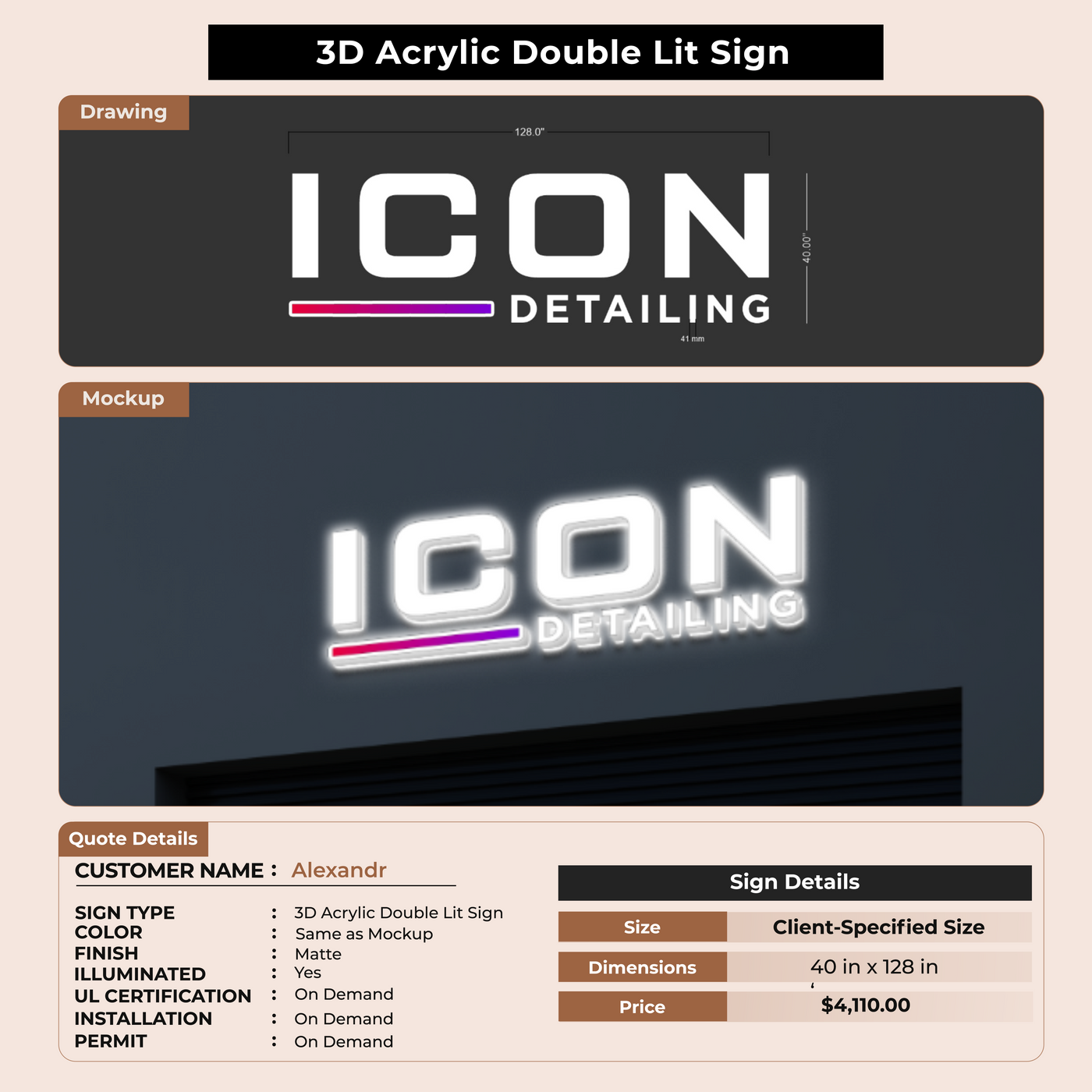 3D Acrylic Double-lit Sign For Alexandr