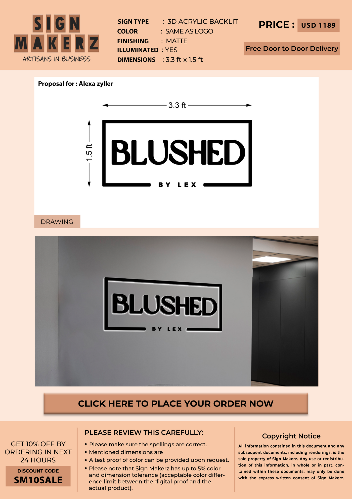 3D Acrylic Backlit sign for Alexa zyller