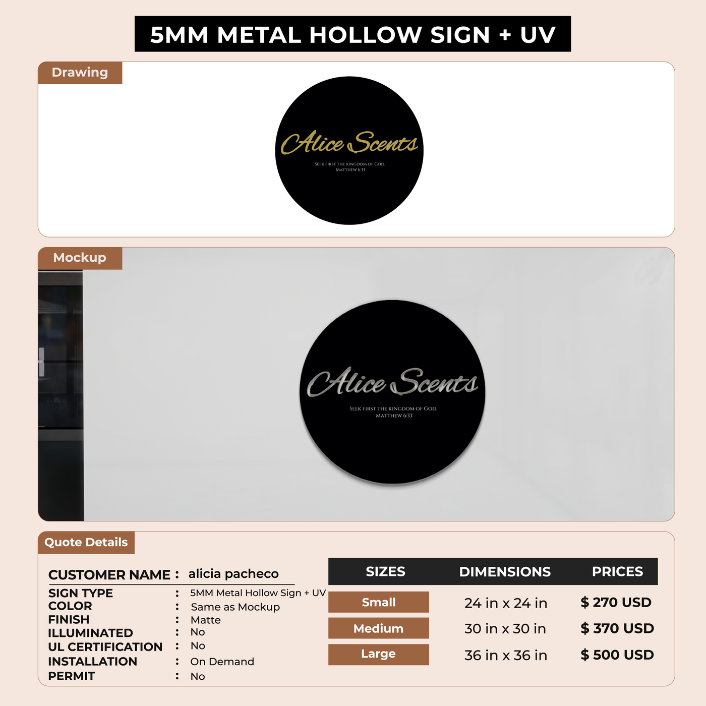 5mm hollowcut sign for alicia pacheco