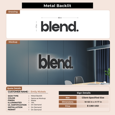 Metal Backlit Sign for Emily Nickels