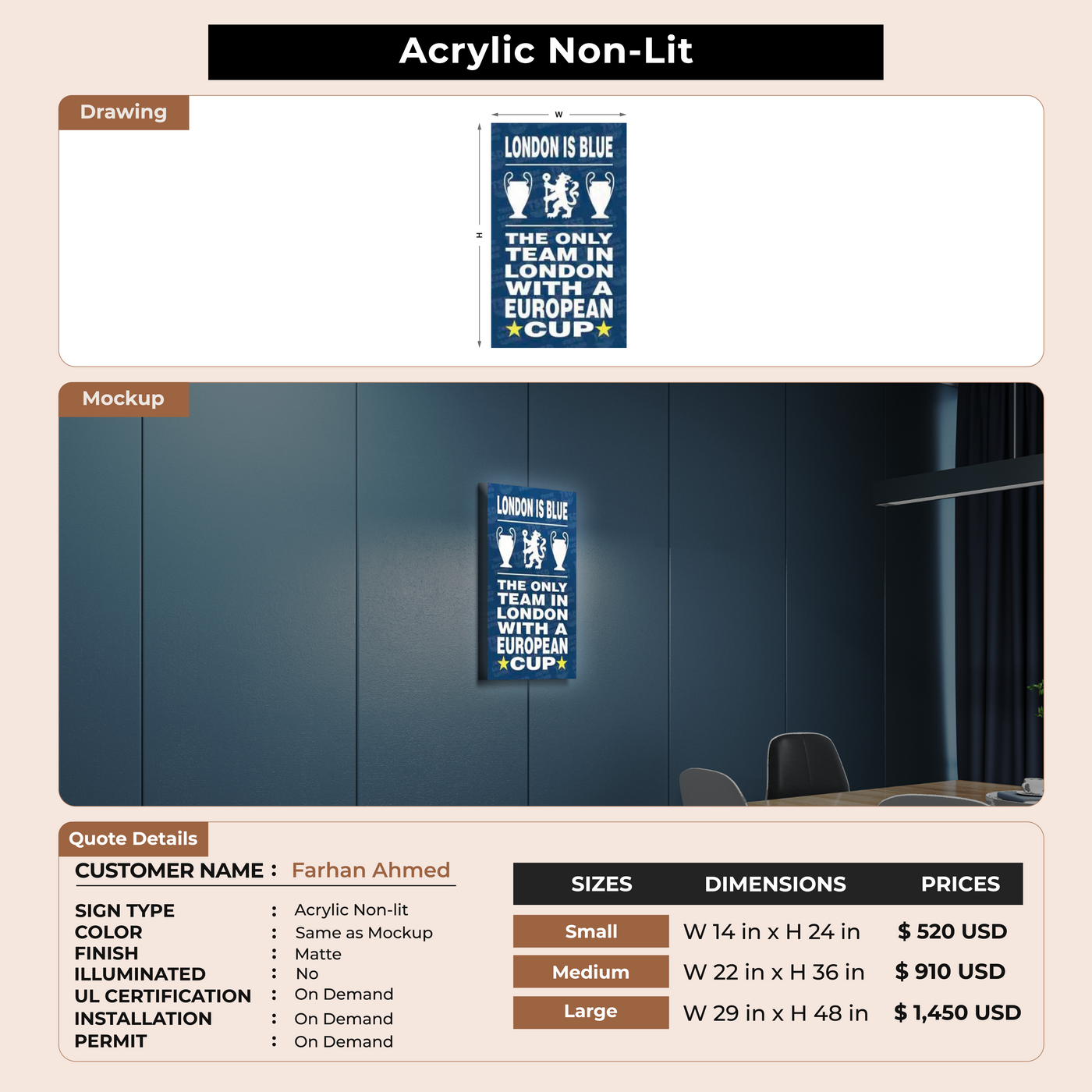 Acrylic Non-lit Sign for Farhan Ahmed