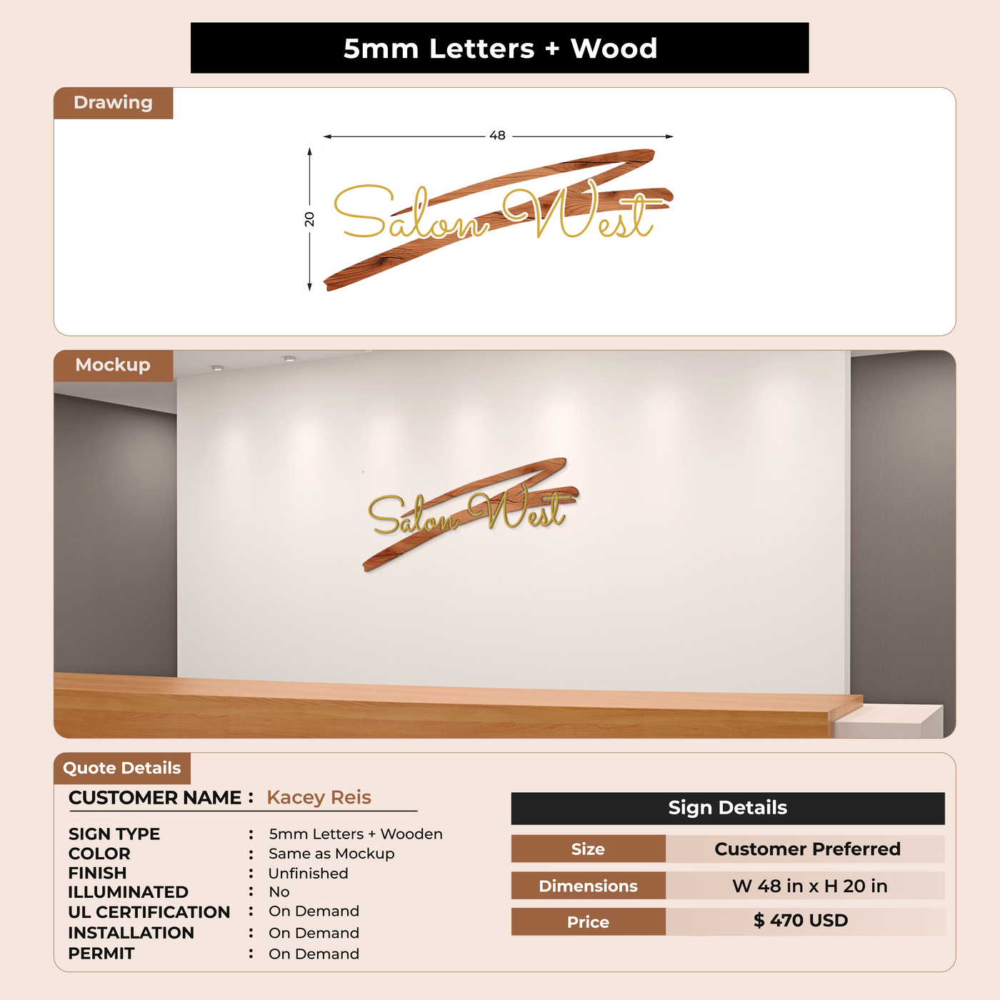5mm Letters + Wood Sign For Kacey Reis
