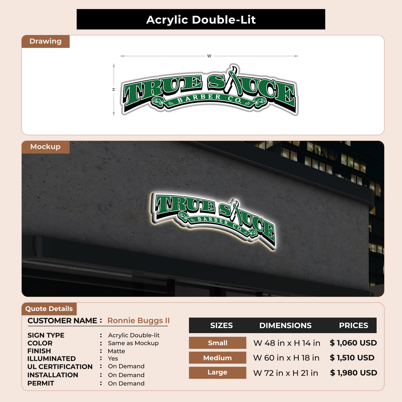 Acrylic Double-lit Sign for Ronnie Buggs II