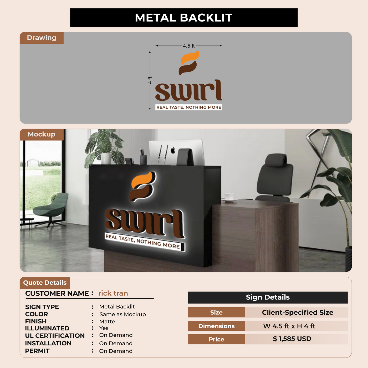 Custom Signs For rick tran