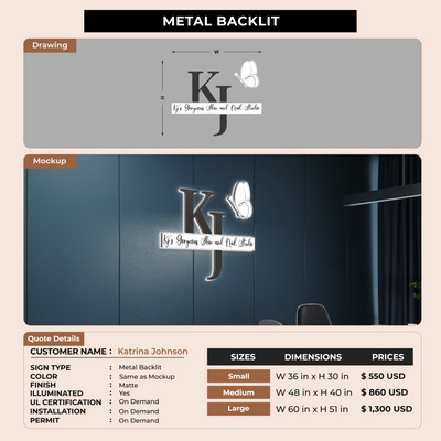 Metal Backlit Sign for Katrina Johnson