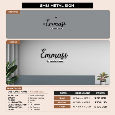 5mm Metal Sign for Natalia Salazar