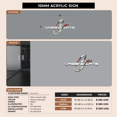 10mm Acrylic Sign for Antoine