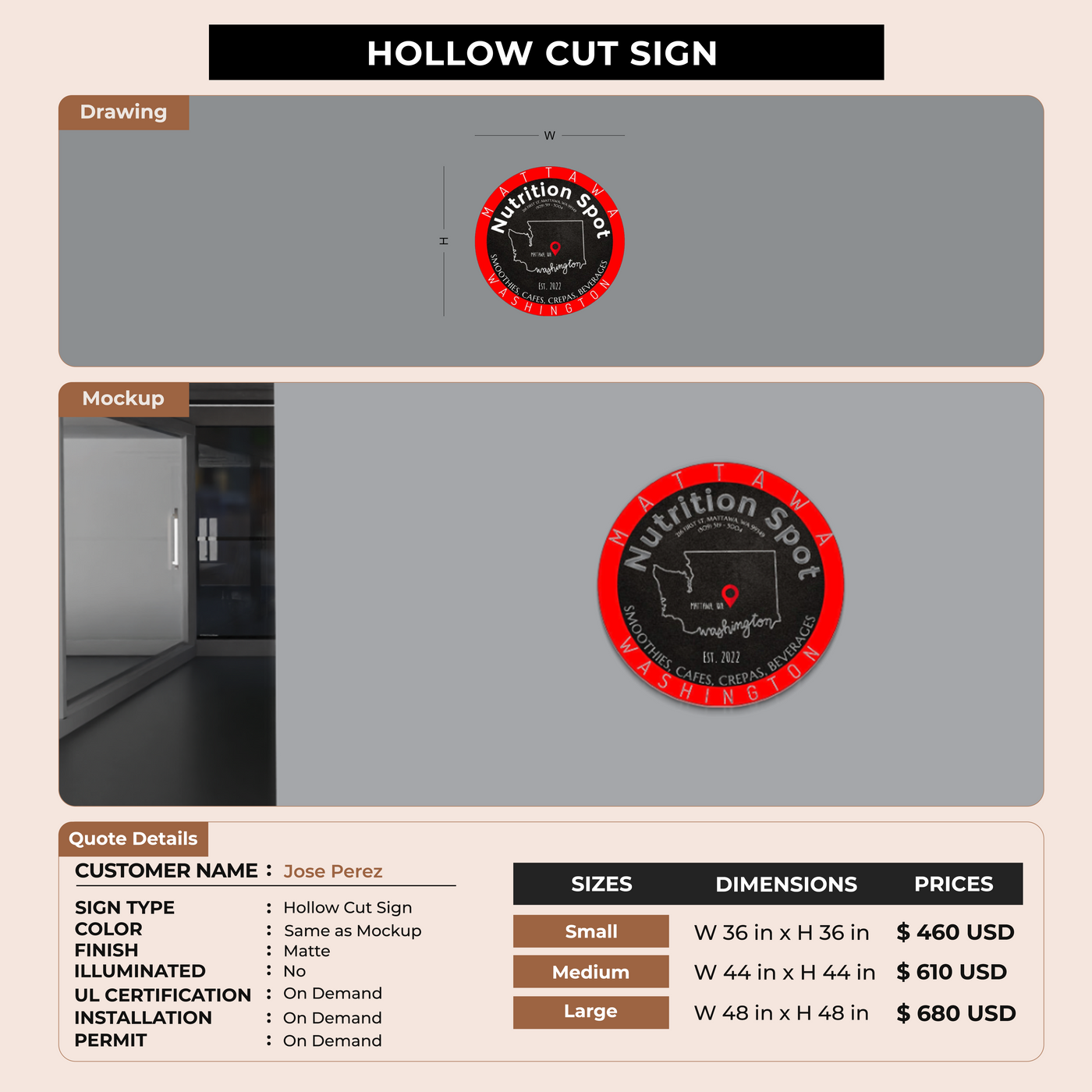 Hollow Cut Sign for Jose Perez