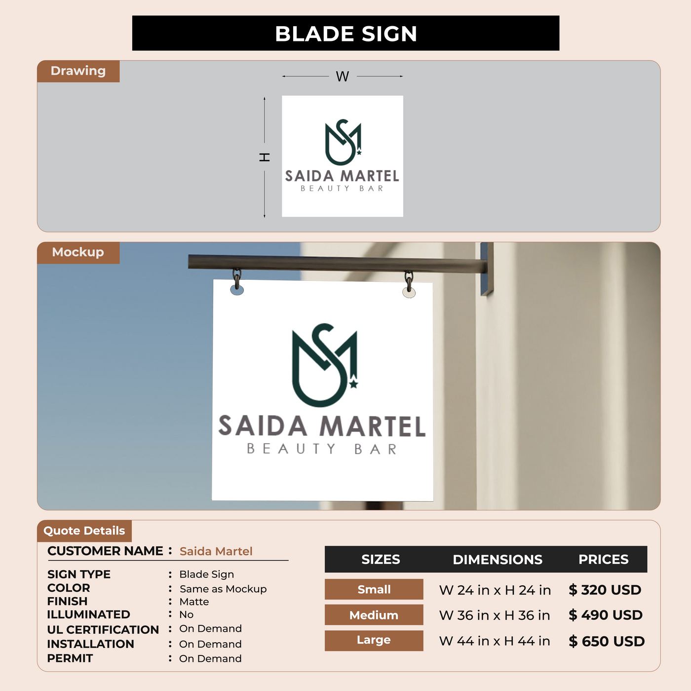Custom Signs for Saida Martel