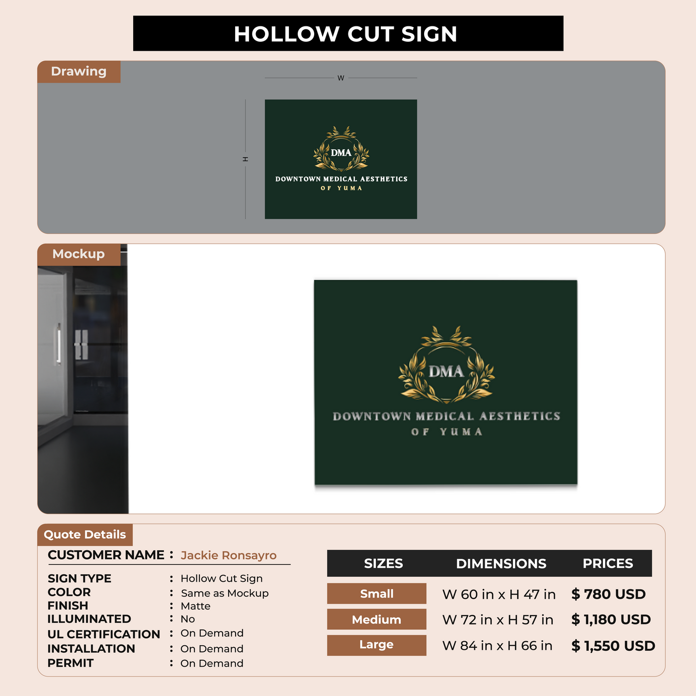 Hollow Cut Sign for Jackie Ronsayro