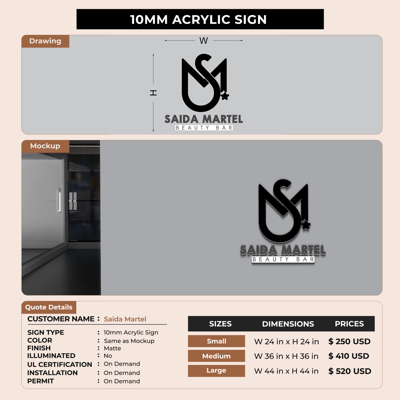 Custom Signs for Saida Martel