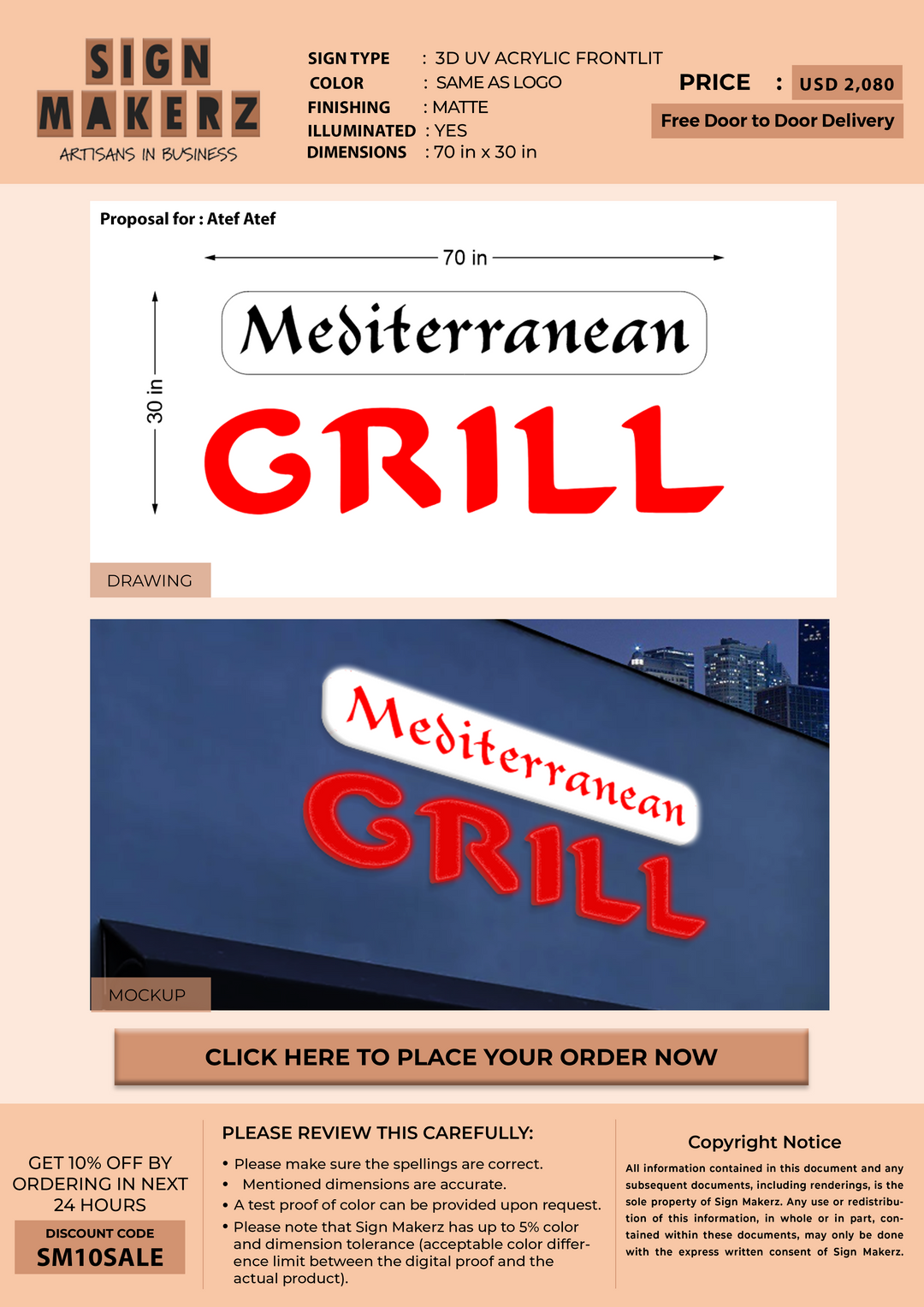 3d UV acrylic frontlit sign for Atef Atef