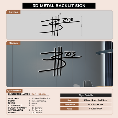 3D Metal Backlit Sign for Ben Hobson