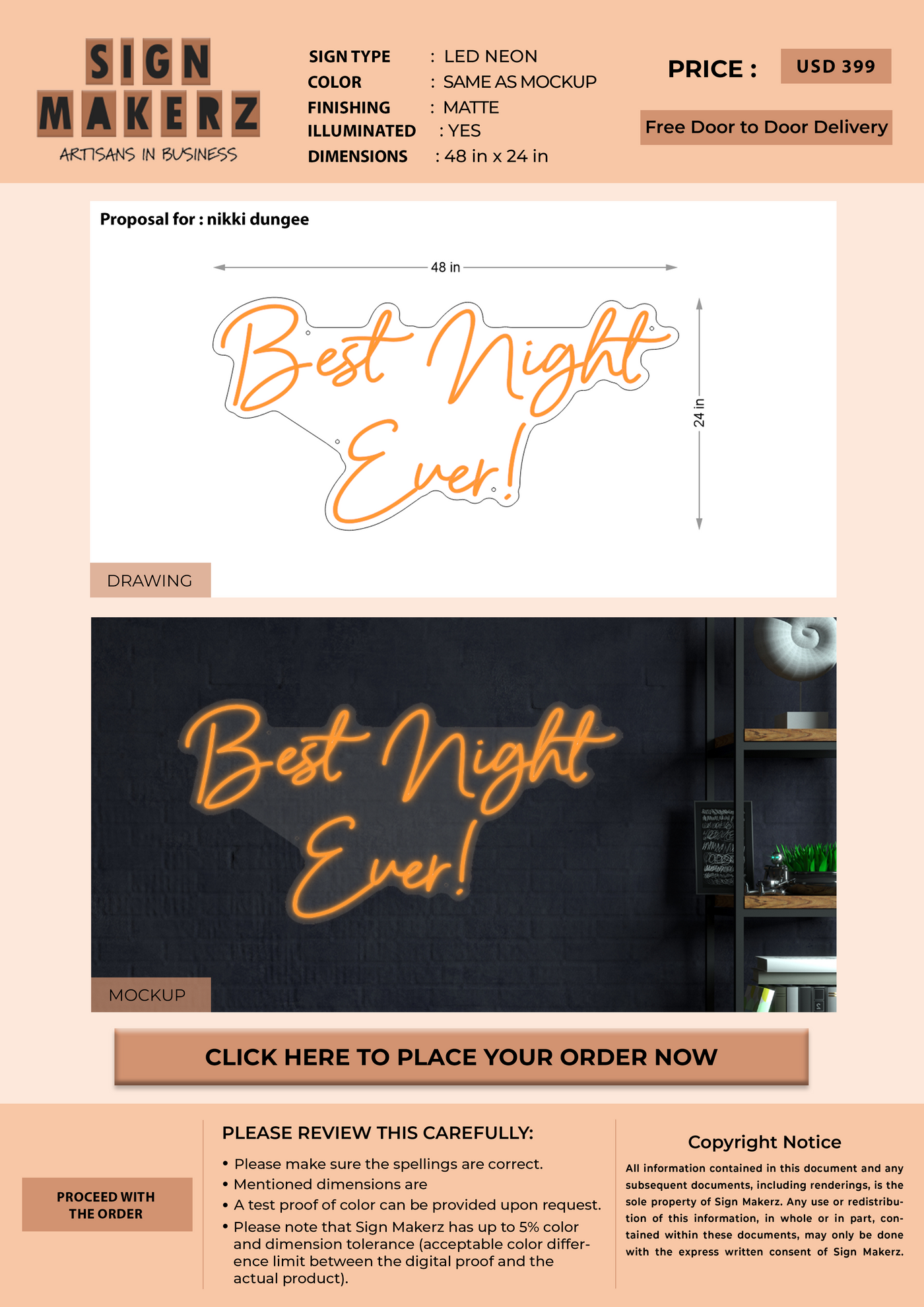 Best night ever neon sign