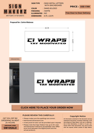 5mm Metal Sign With Backboard for Calvin Malonzo