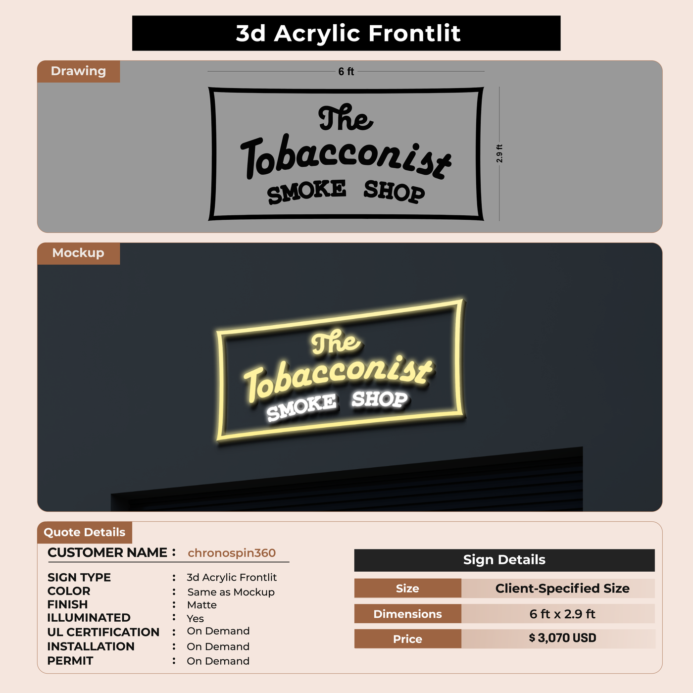 3D Acrylic Frontlit Sign for chronospin