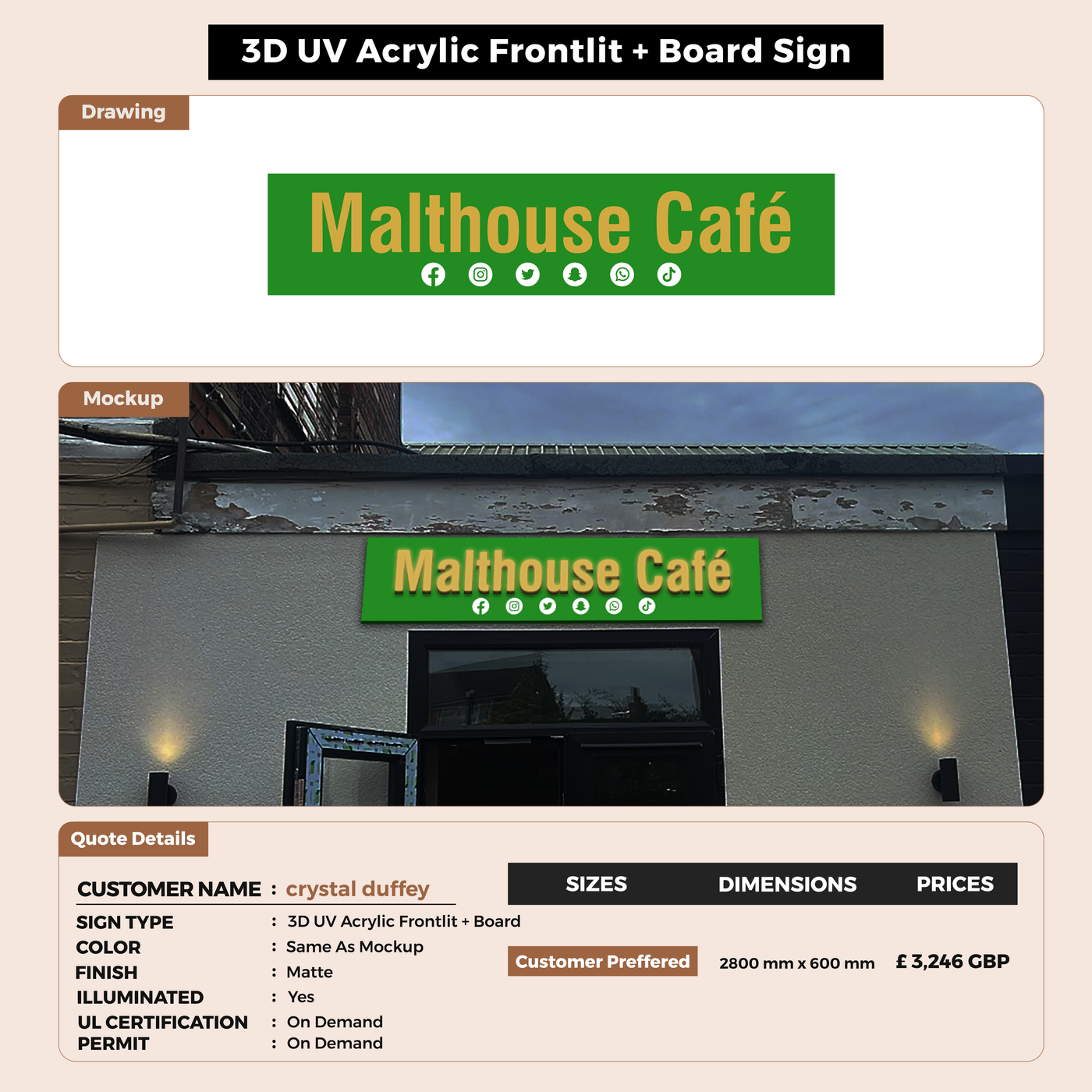 3D UV Acrylic Fronlit with Backboard Sign for crystal duffey