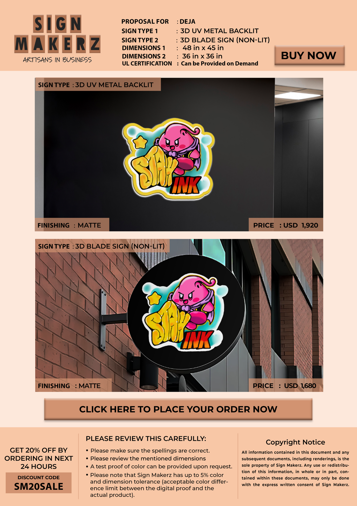 Business signage for Deja