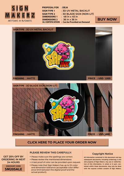 Business signage for Deja